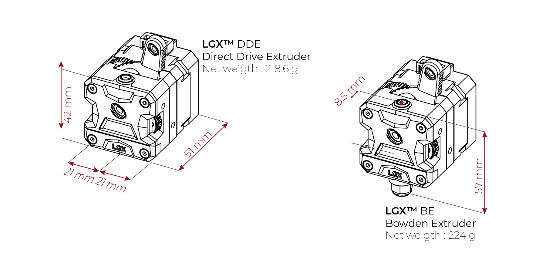 LGX Technical Drawings with basic dimensions